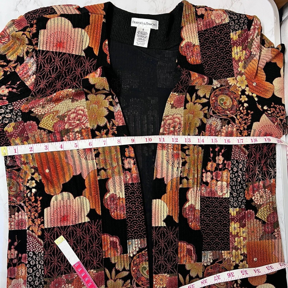 Draper's & Damon's Women Small Black Multi Kimono Floral Theme Open Cardigan Top - Picture 10 of 15